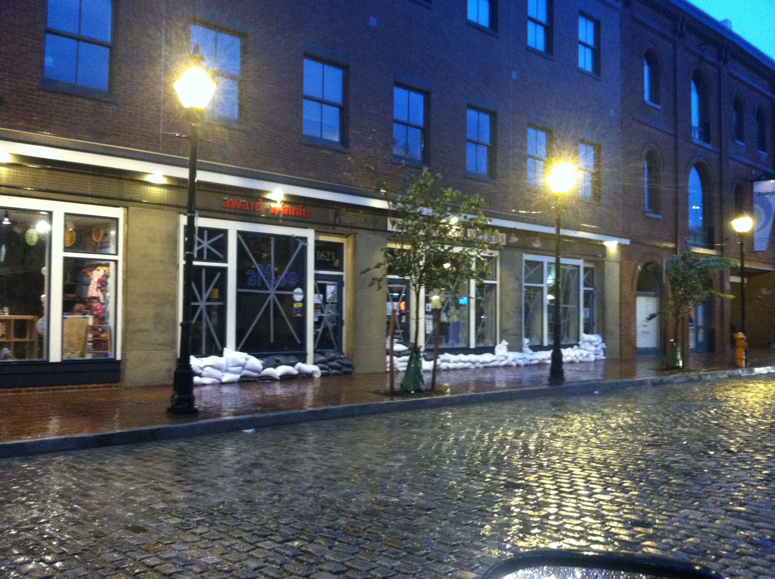 Sand bags in Fells Point--Hurricane Irene